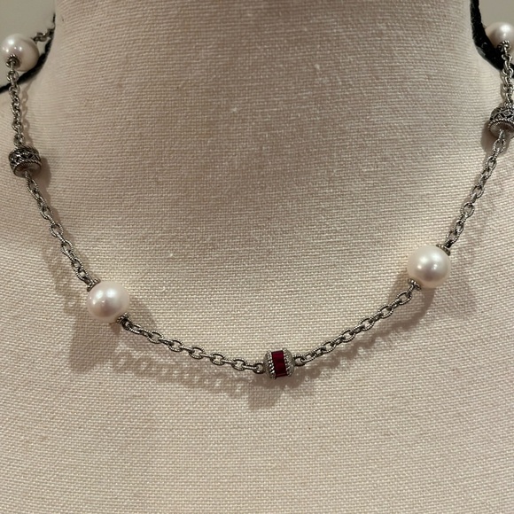 Judith Ripka Sterling Silver Necklace Chain Pearl Diamonique Rhodalite 17” - Picture 7 of 11